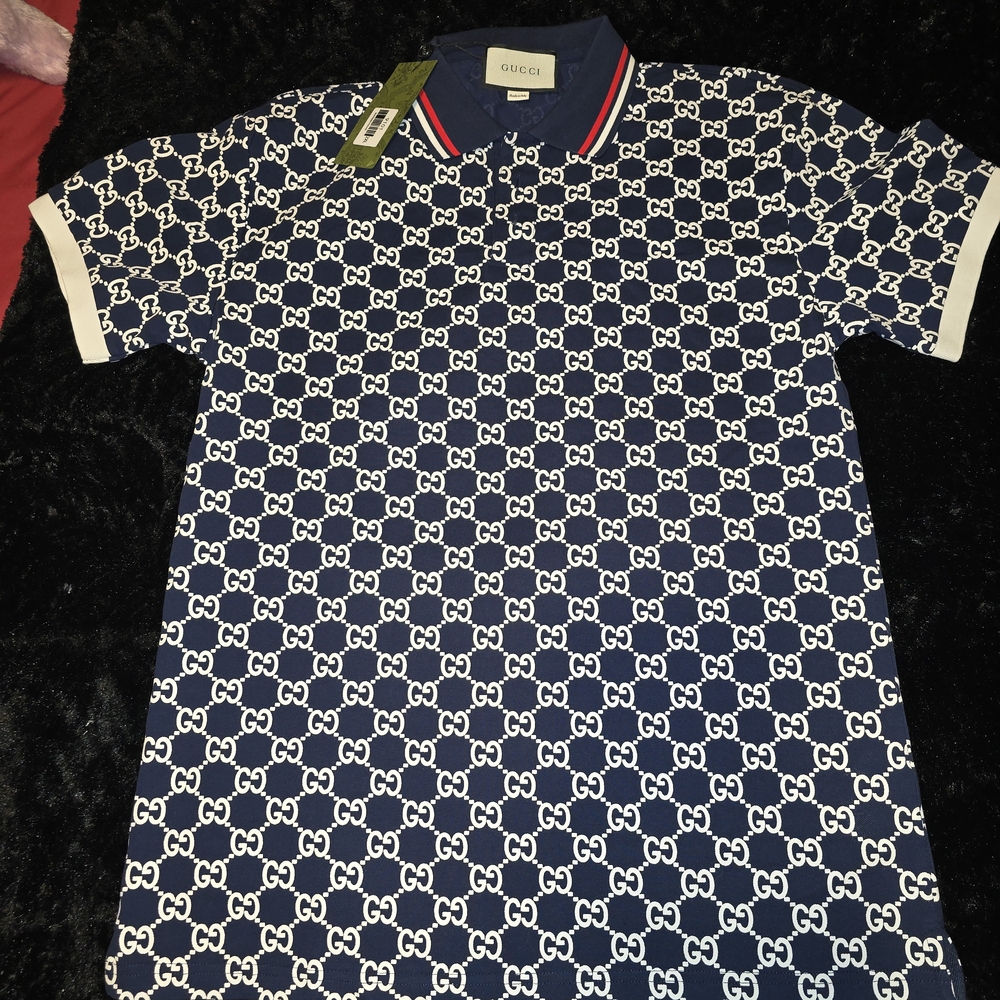 Gucci Blue and White Logo Polo Shirt